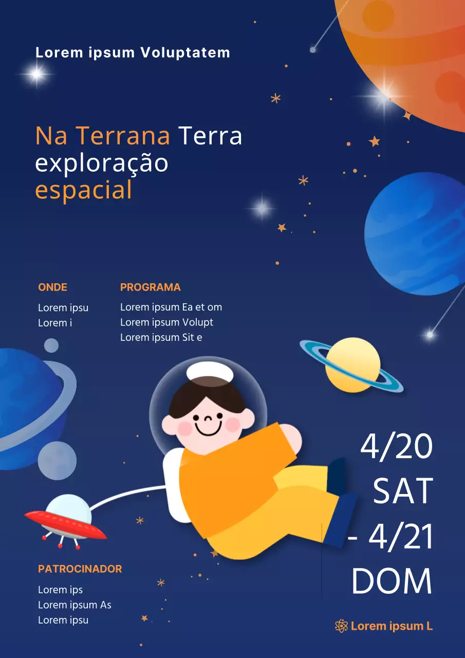 Cartaz promocional do Dia da Química em azul-marinho e laranja