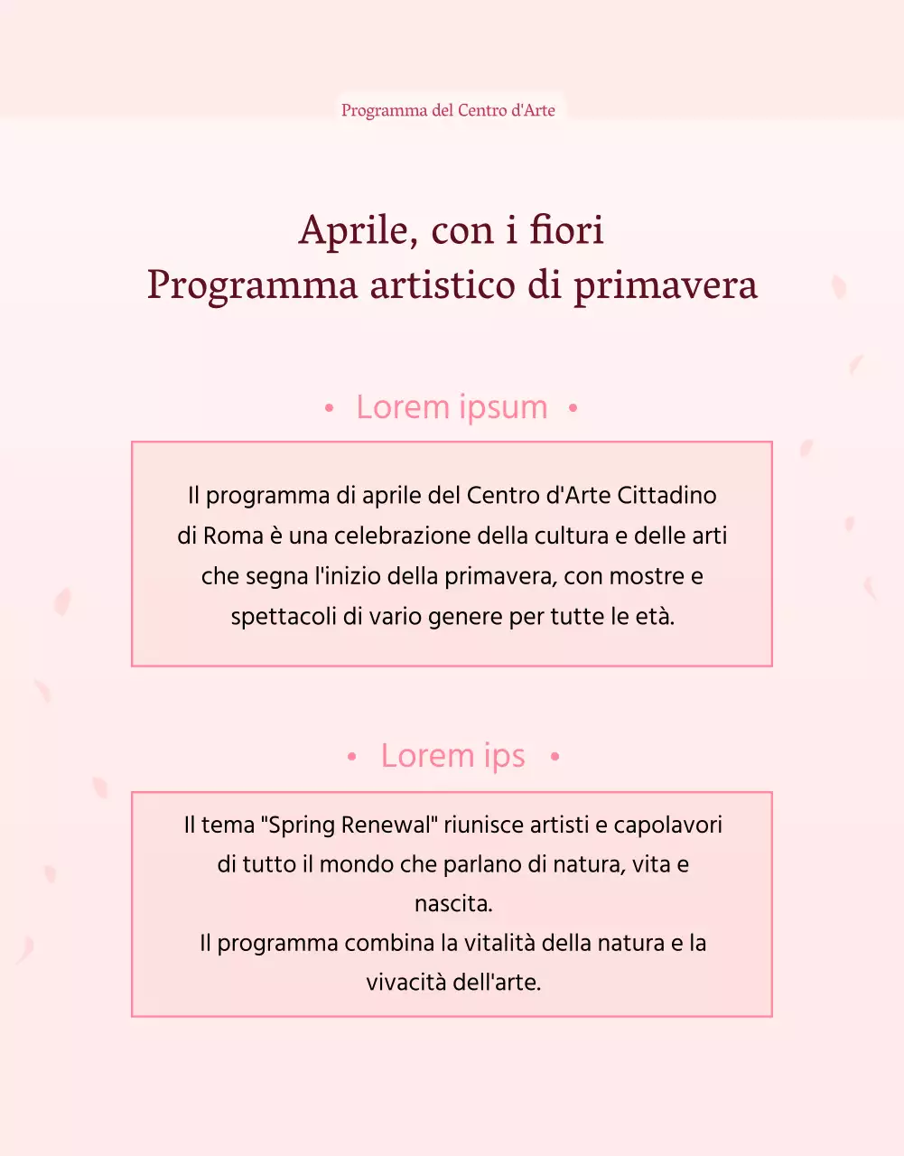 Promozione del programma dei centri artistici di fascia alta rosa e bianchi