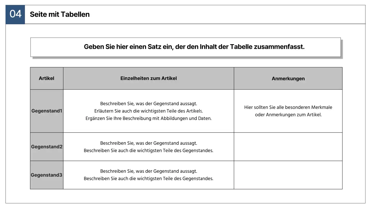 Ein einfacher Marktstrategiebericht in Marineblau und Grau