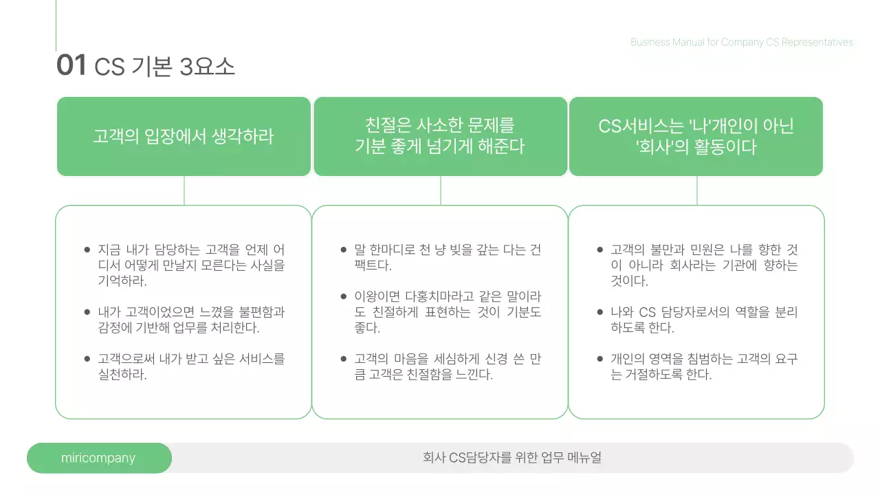 초록과 회색의 심플한 업무 메뉴얼 교육자료