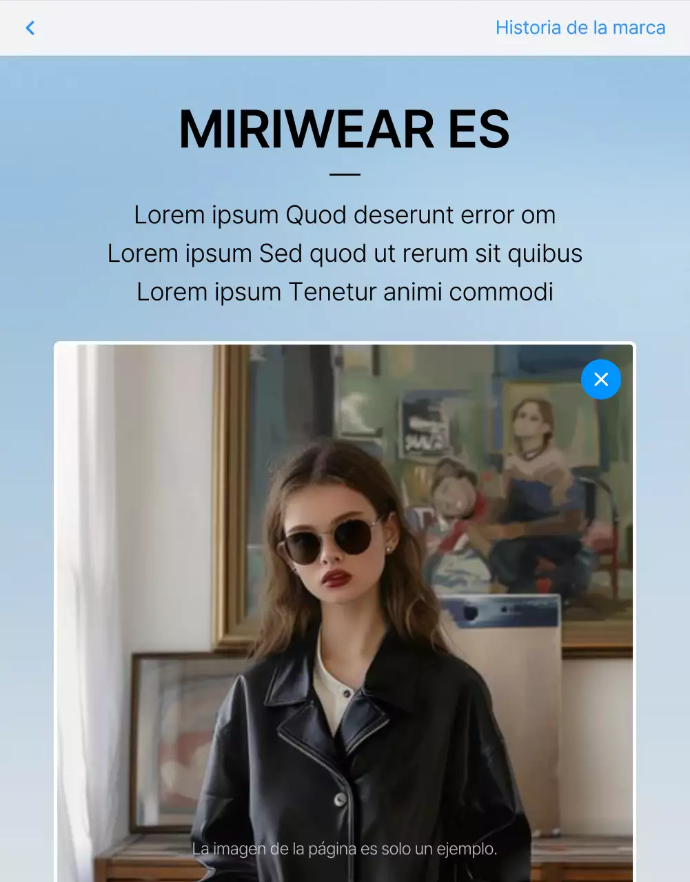 Promueva una introducción de página de detalles de moda en azul y blanco