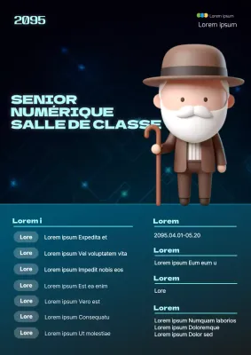 Promouvoir l'éducation numérique moderne des seniors en bleu clair et bleu marine