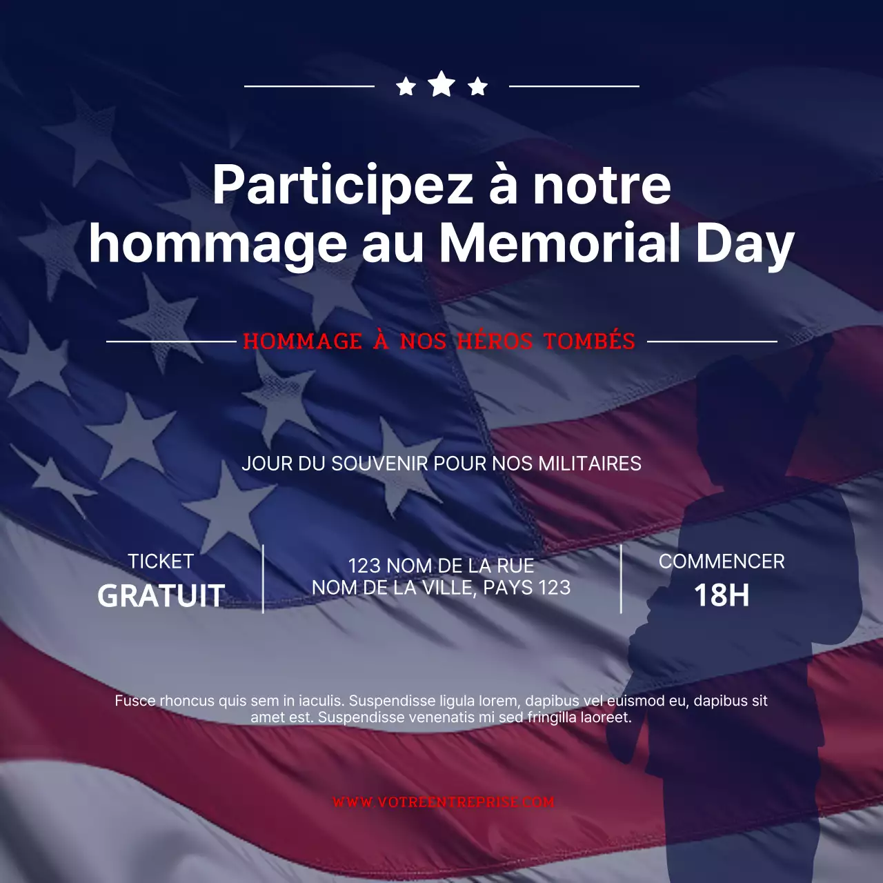 Navy Red Simple Memorial Day Tribute Event Invitation