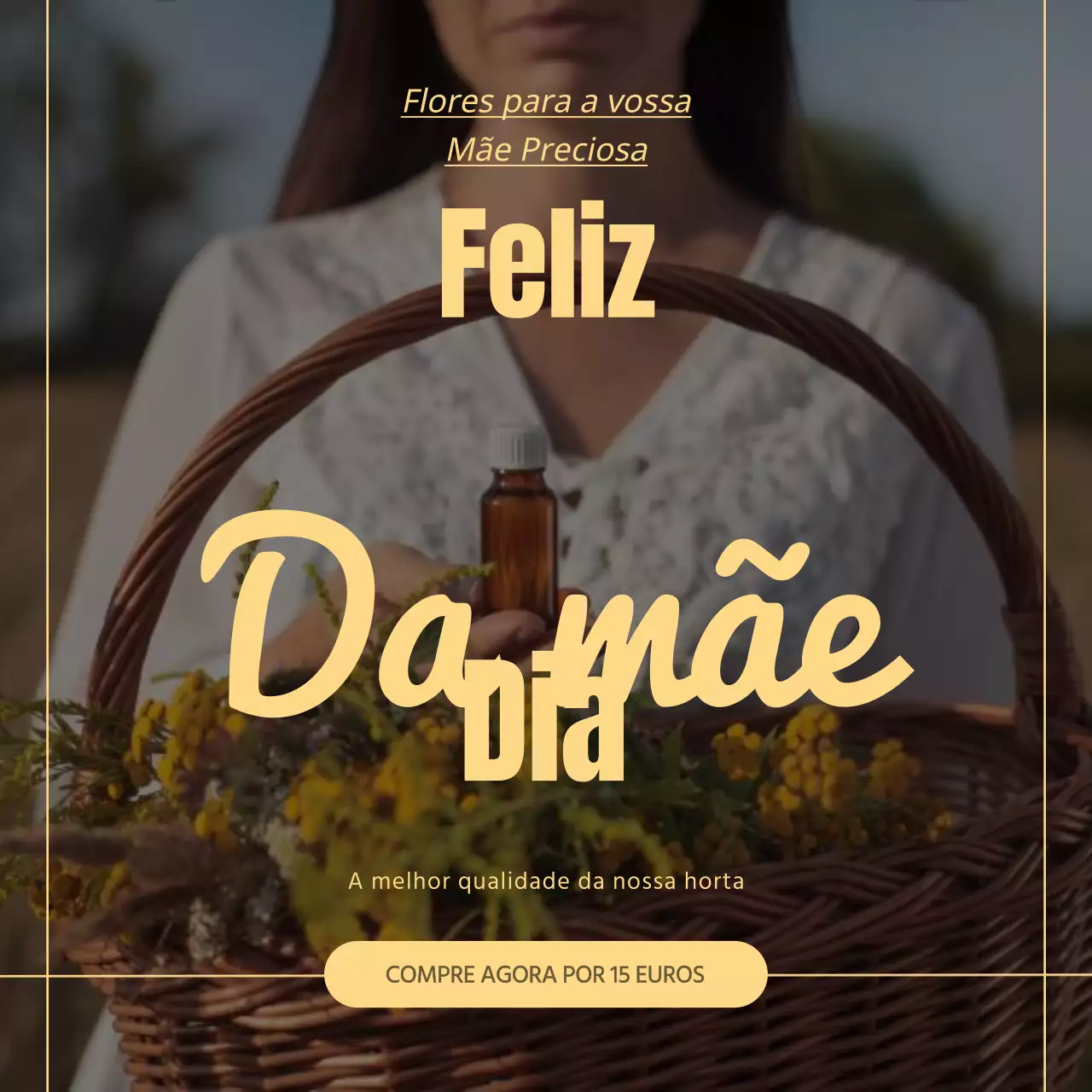 Amarelo e preto Minimal Moderno Feliz Dia das Mães Bouquet de flores Postagem no Instagram
