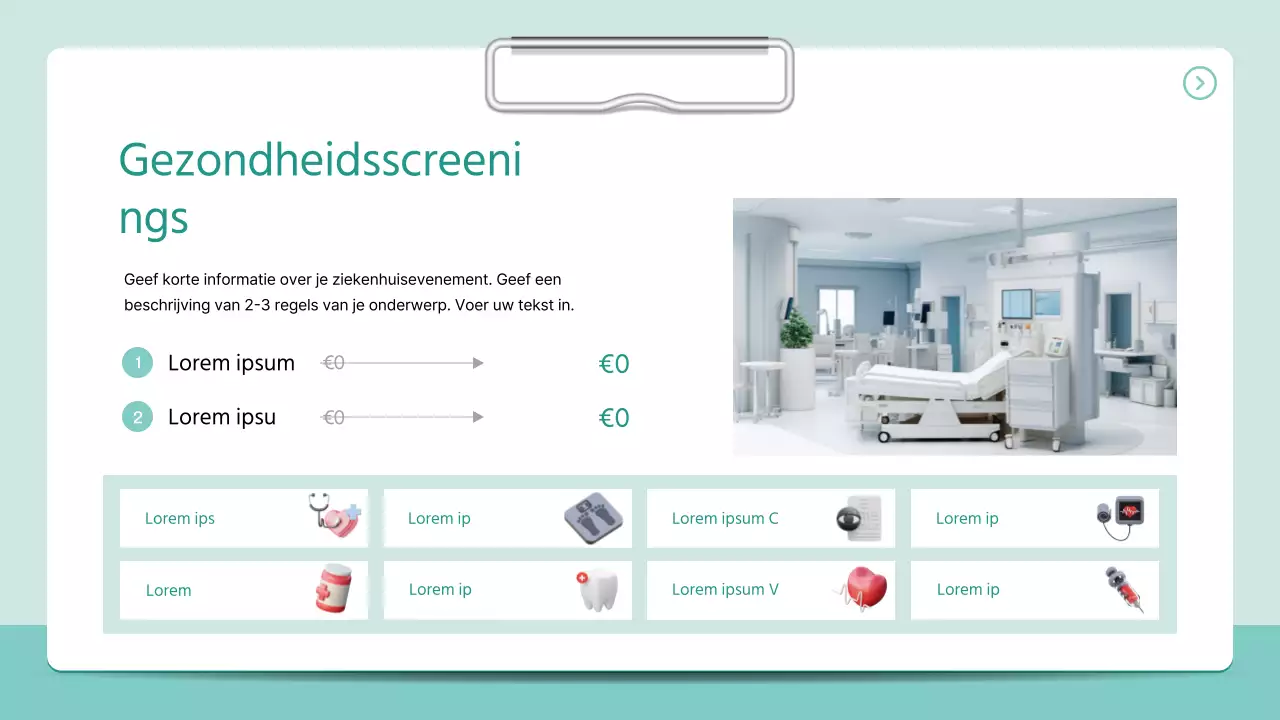 Een eenvoudige ziekenhuisprospectus in 3D ordnerstijl in mintkleuren