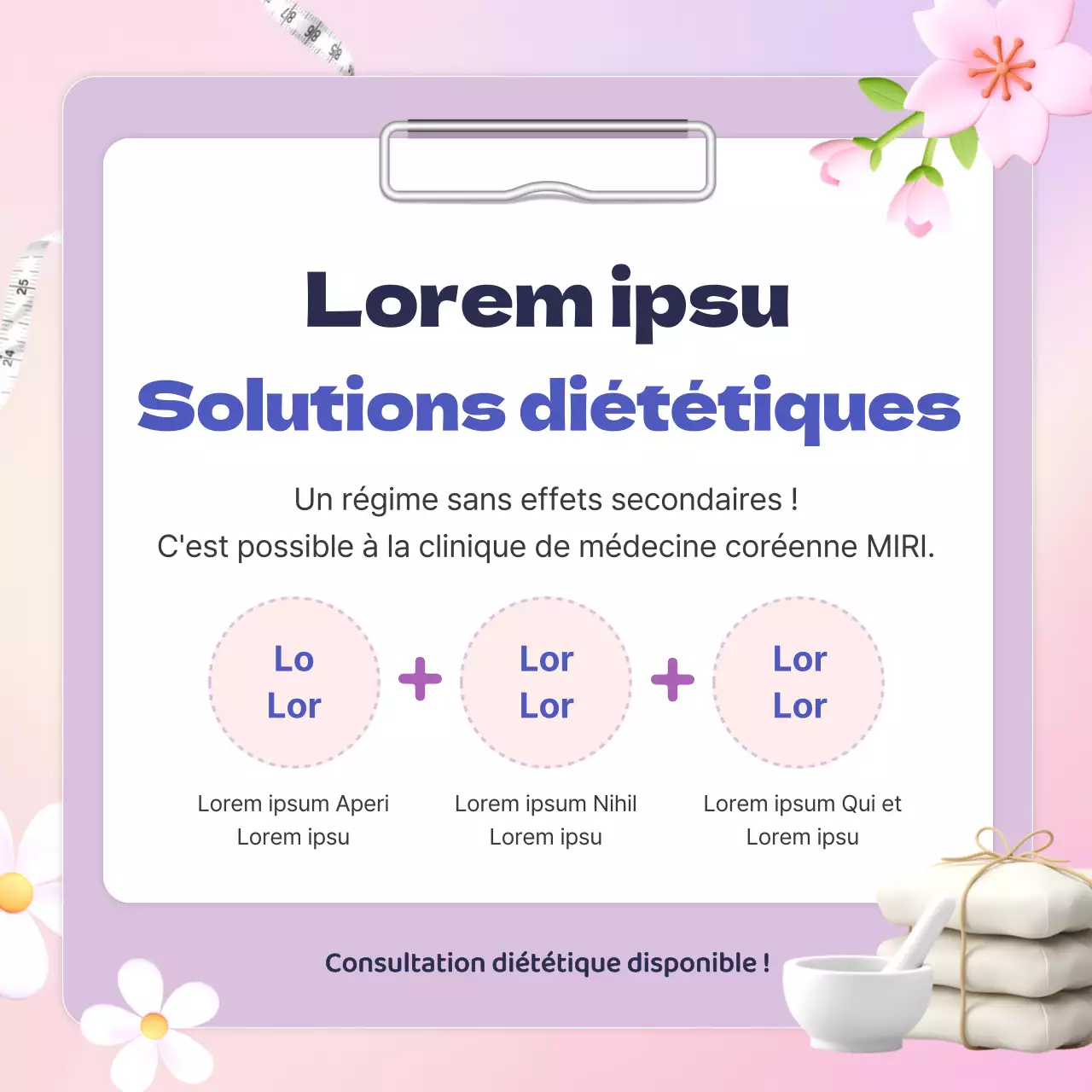 Promotion de la clinique d'obésité d'une clinique coréenne avec une jolie fleur printanière de couleur mauve.