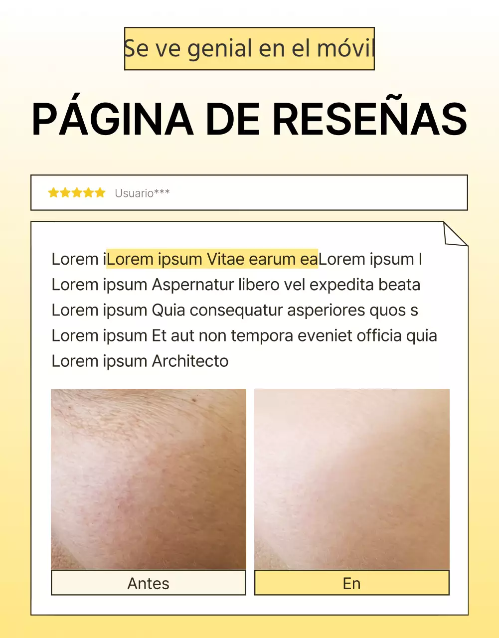 Promover una sencilla página de reseñas de cosméticos amarillos y naranjas para el cuidado de la piel