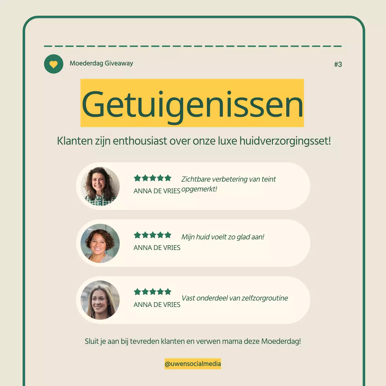 Groen Beige Eenvoudig Modern Moederdag Giveaway Aankondiging Instagram Carrousel