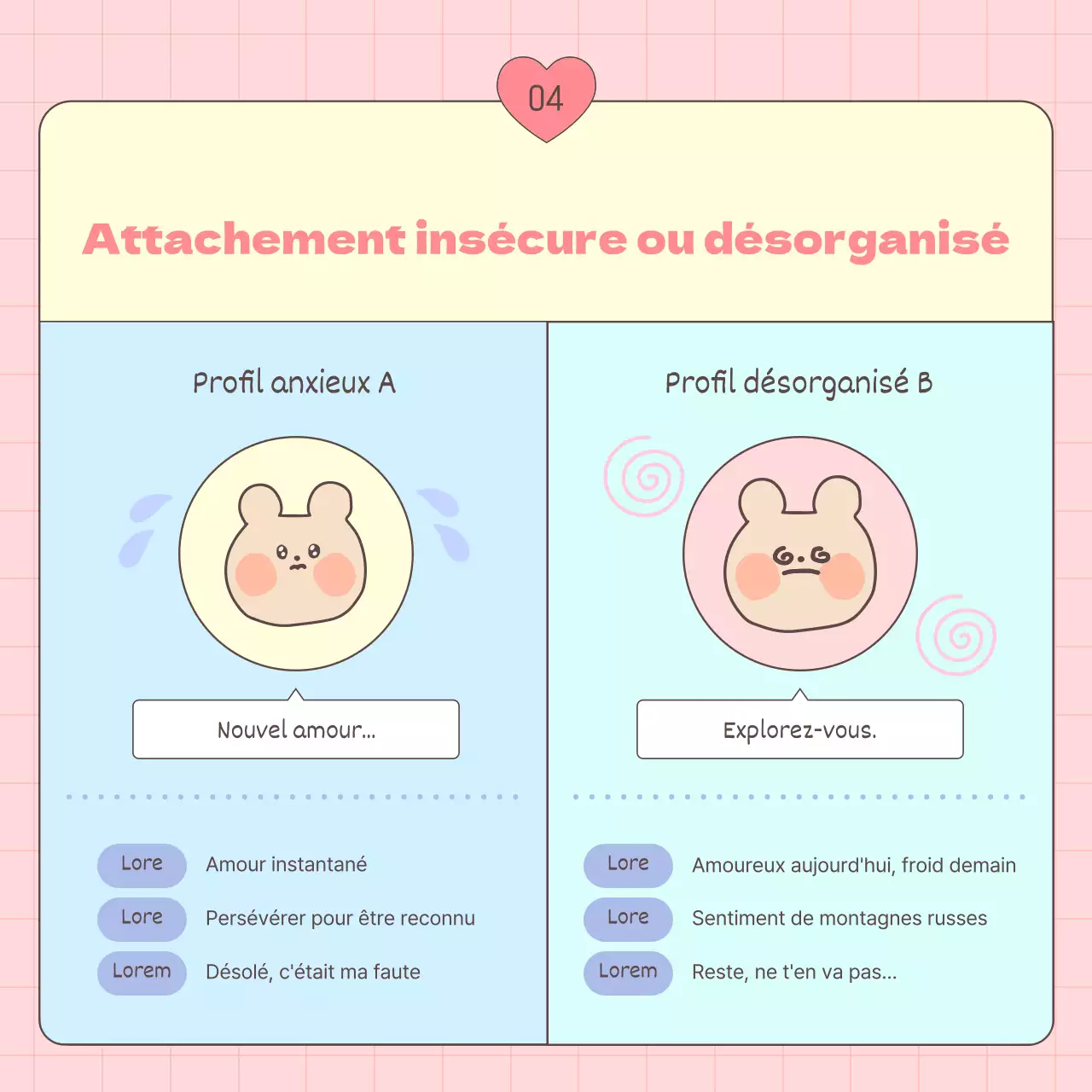 Guide des styles d'attachement de l'adulte en rose et bleu clair