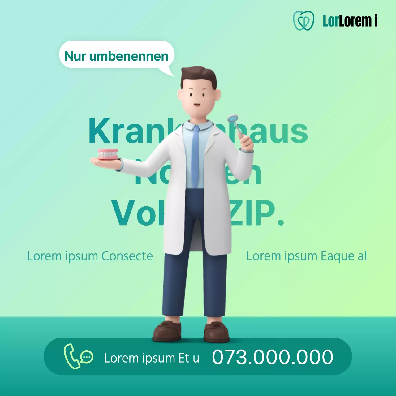 Einfache Ankündigung einer privaten Zahnarztpraxis in den Farben Mint und Chartreuse