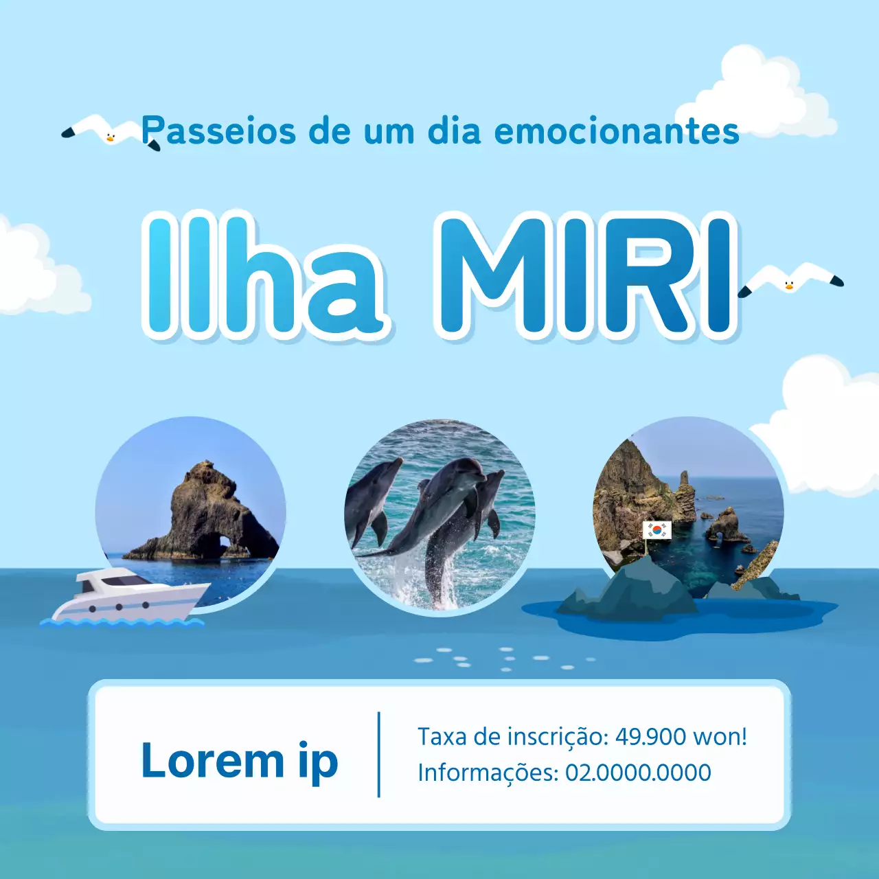  Anúncio giro de uma agência de viagens com fundo azul claro