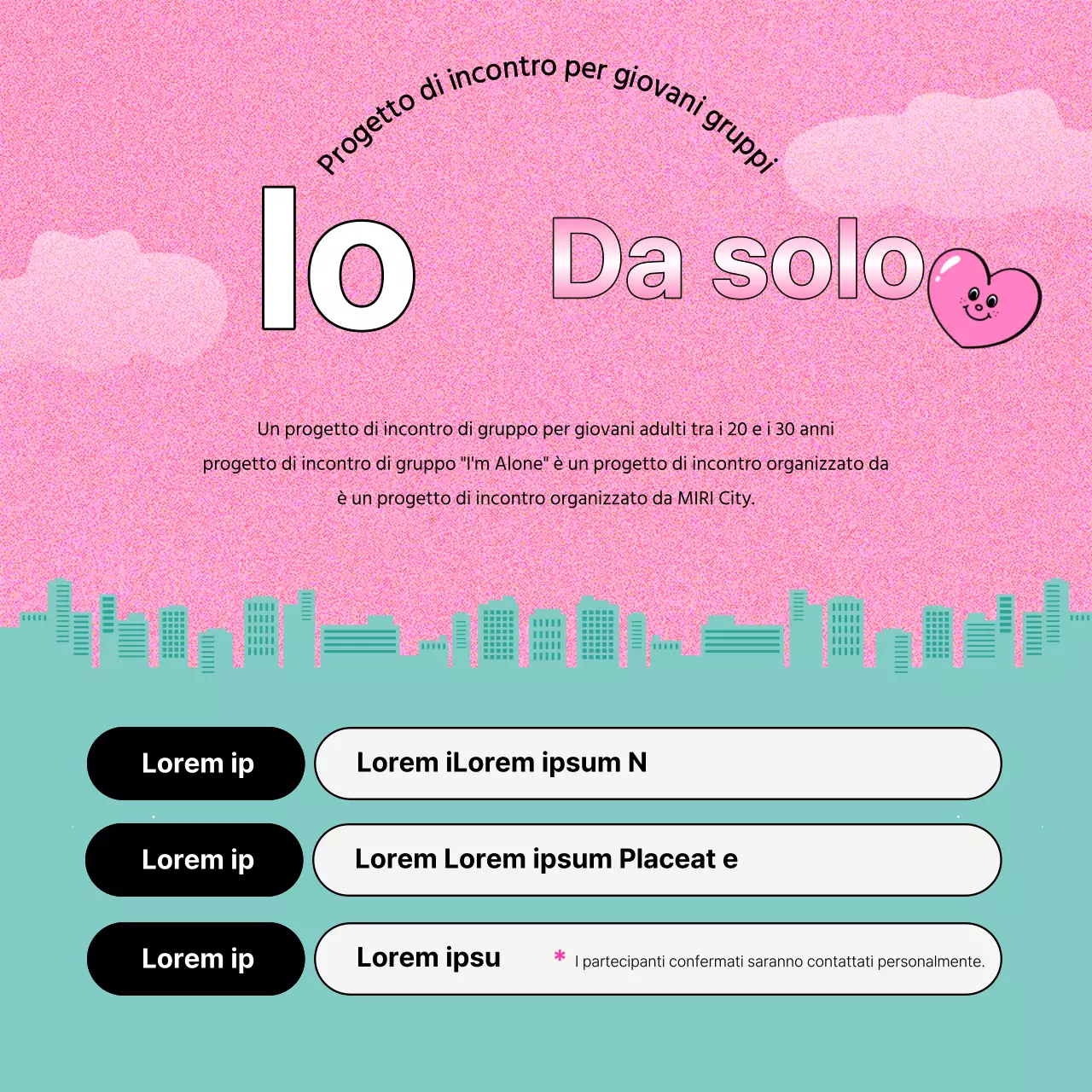 Promuovere un appuntamento municipale kitsch in rosa e menta.