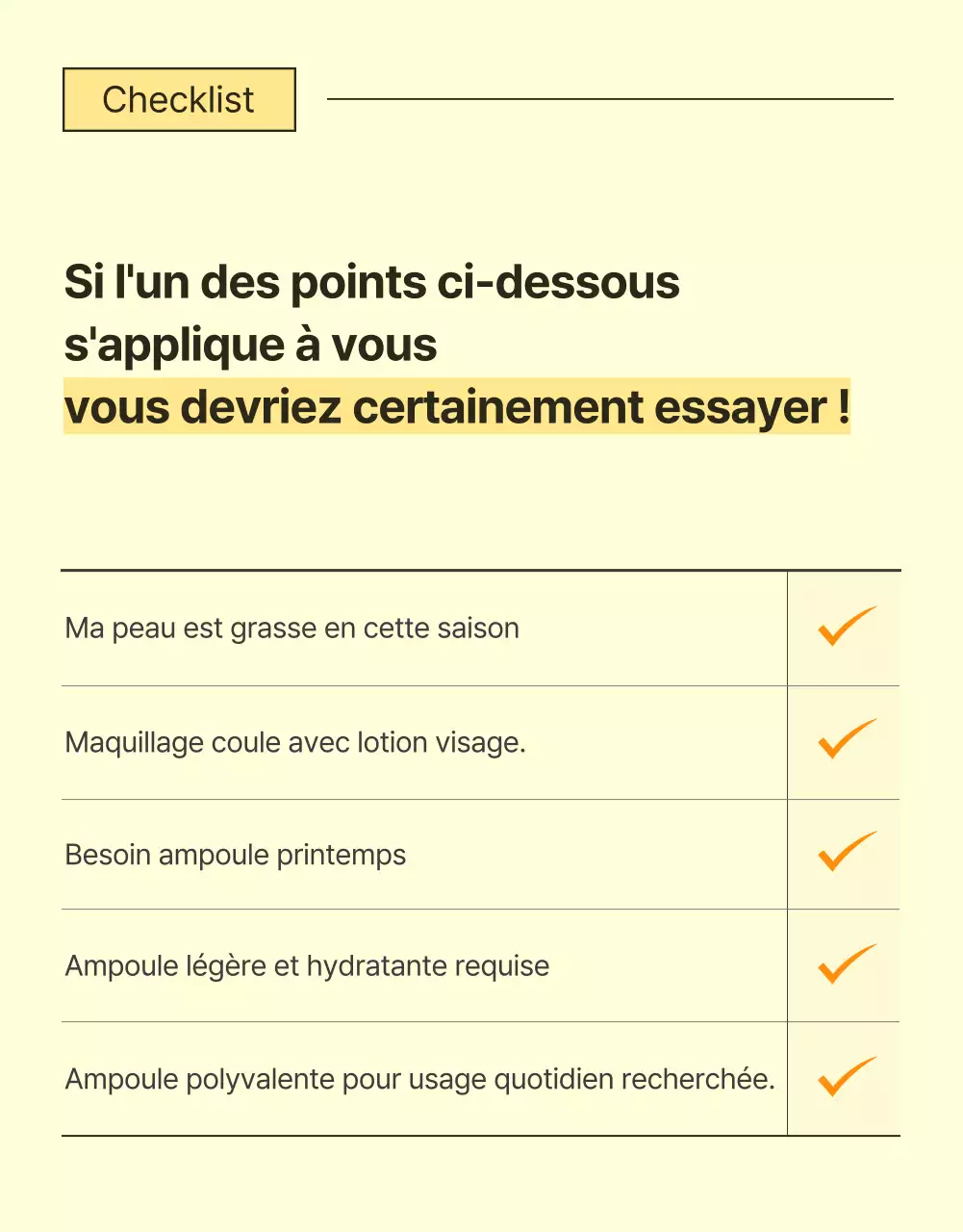 Promouvoir une page de contrôle simple sur les soins de la peau et les cosmétiques en jaune et orange