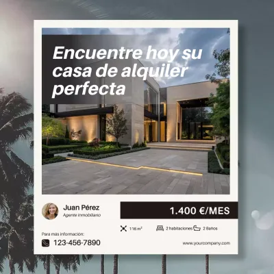 Casa minimalista azul y dorada en venta Publicación inmobiliaria en Instagram