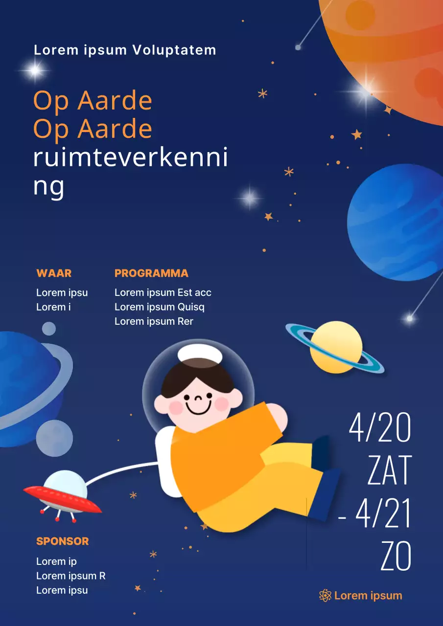 Leuke Chemie Dag promotieposter in marineblauw en oranje