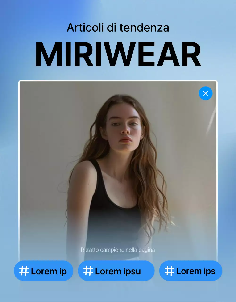 Promuovete una copertina di moda di tendenza in bianco e blu per la pagina dei dettagli