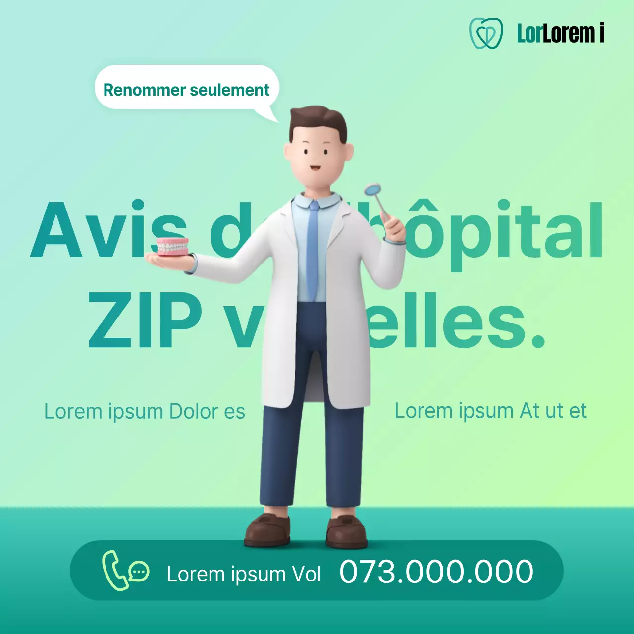 Annonce simple d'un cabinet dentaire privé aux couleurs menthe et chartreuse