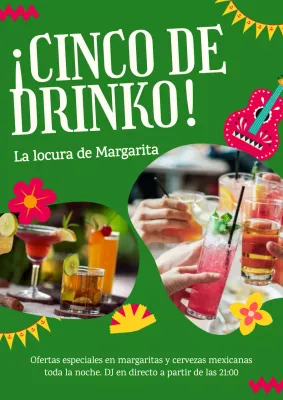 Moderno anuncio de cinco de dringos en verde y amarillo