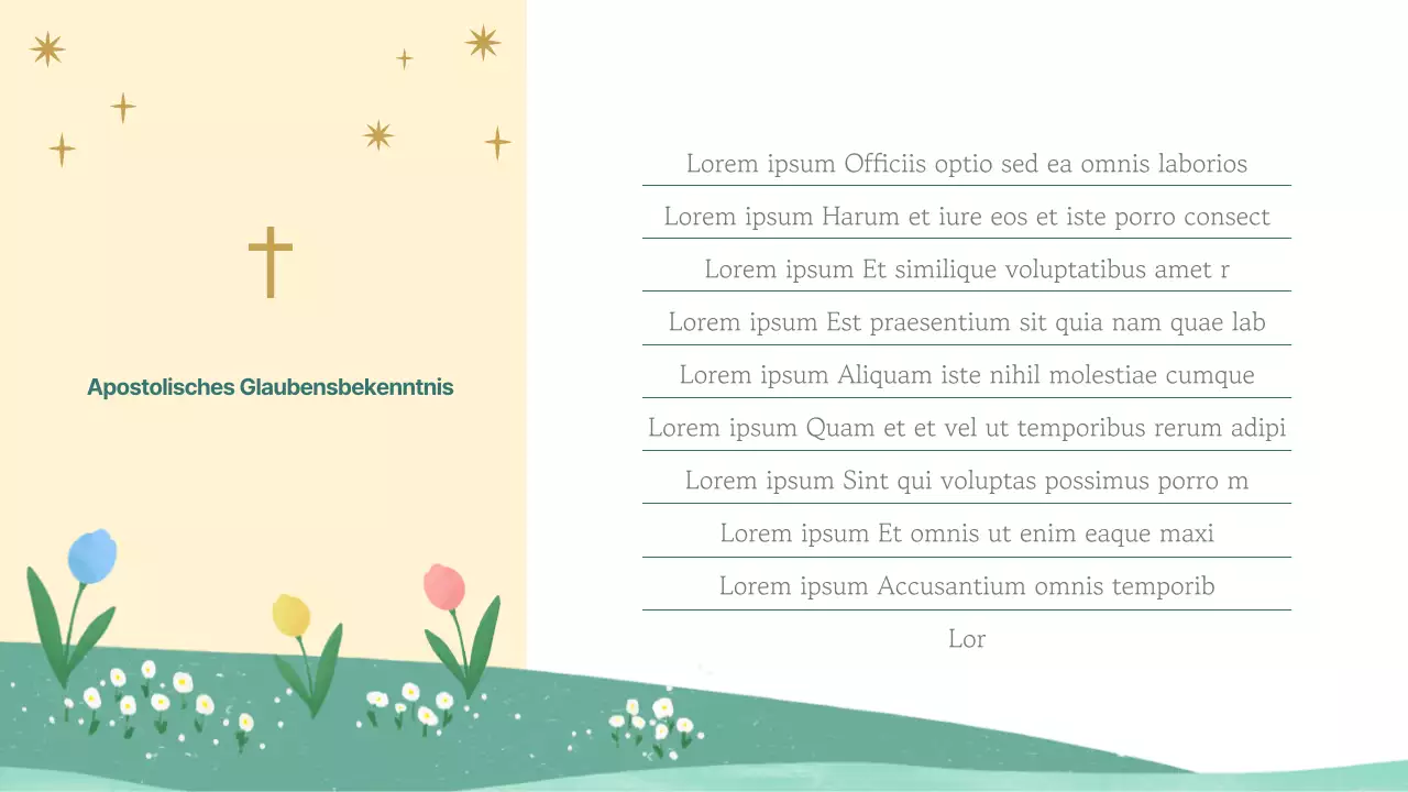 Ein hübscher gelber und grüner Führer zu den Gottesdiensten