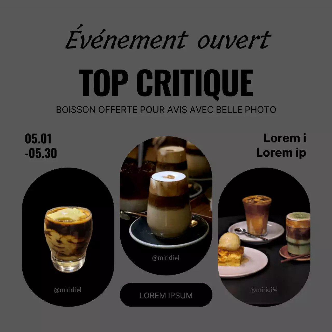 Un café simple dans les tons kaki et gris Information sur l'annonce de l'événement