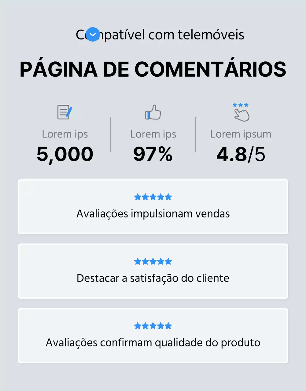 Promover uma revisão de uma página de detalhes de moda moderna em azul e cinzento