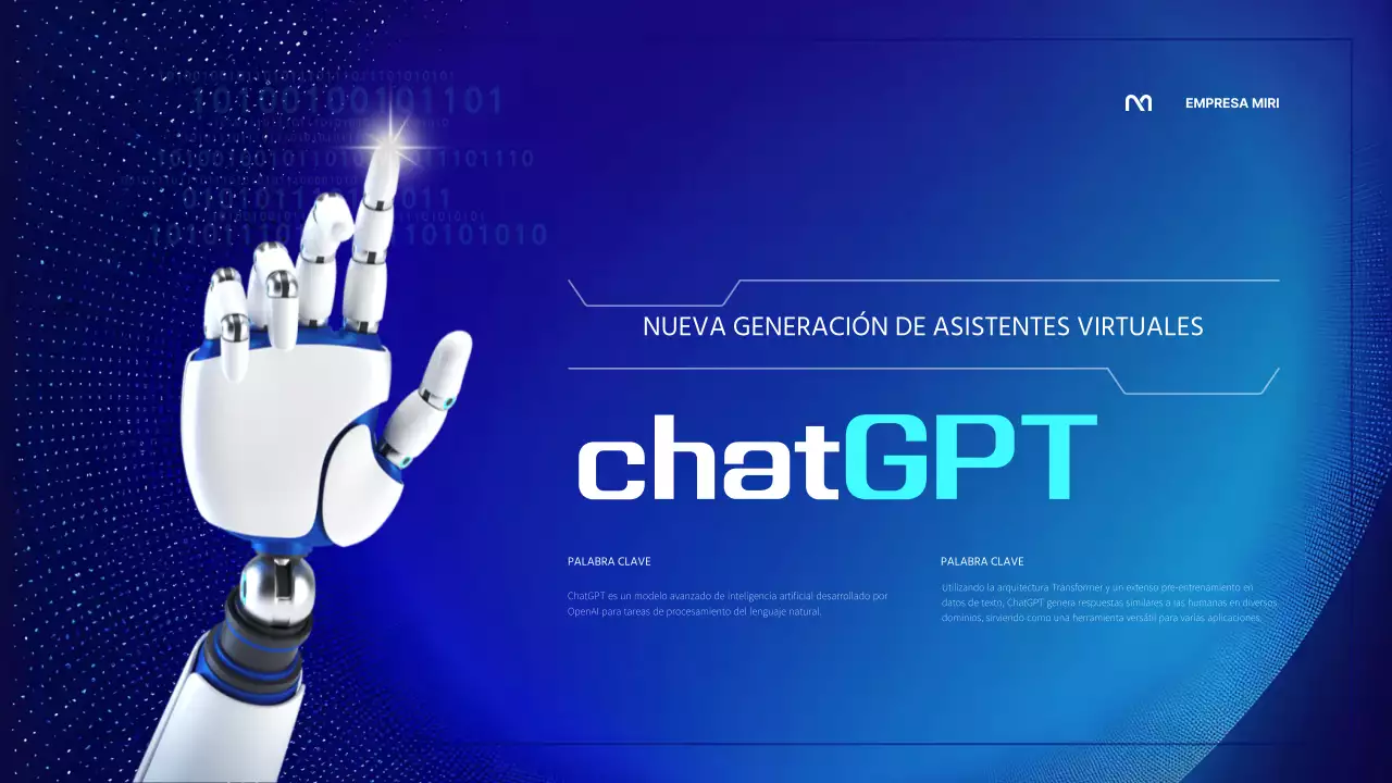 Presentación de una IA cibernética en colores azul y fluorescente