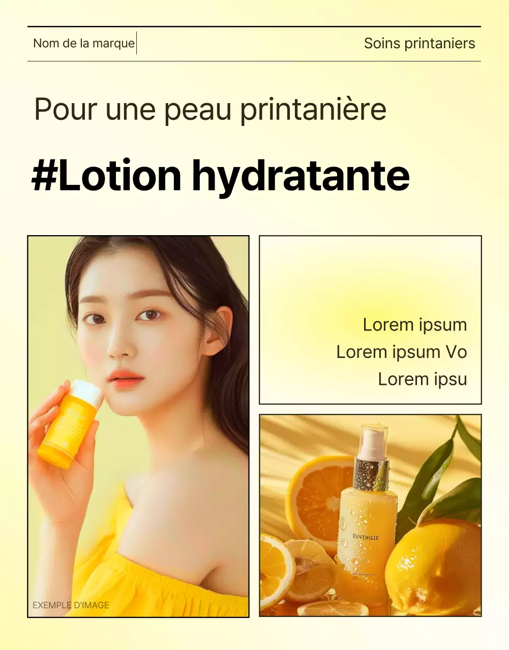 Page de couverture simple, jaune et orange, pour les soins de la peau et les cosmétiques