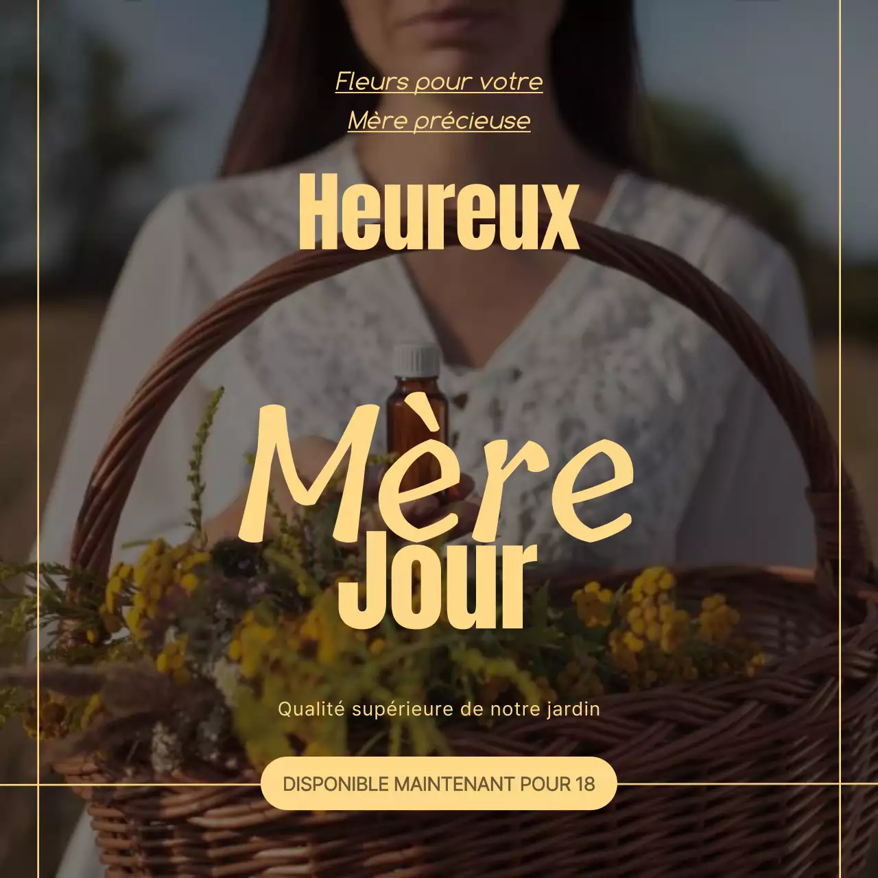 Jaune et noir Minimal Moderne Joyeuse Fête des Mères Bouquet de fleurs Instagram Post