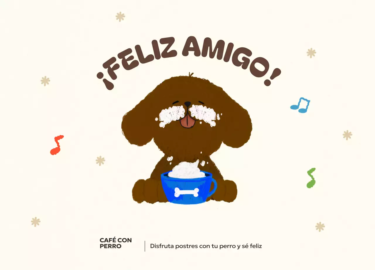 Una bonita cafetería para perros con obras de arte de cachorros