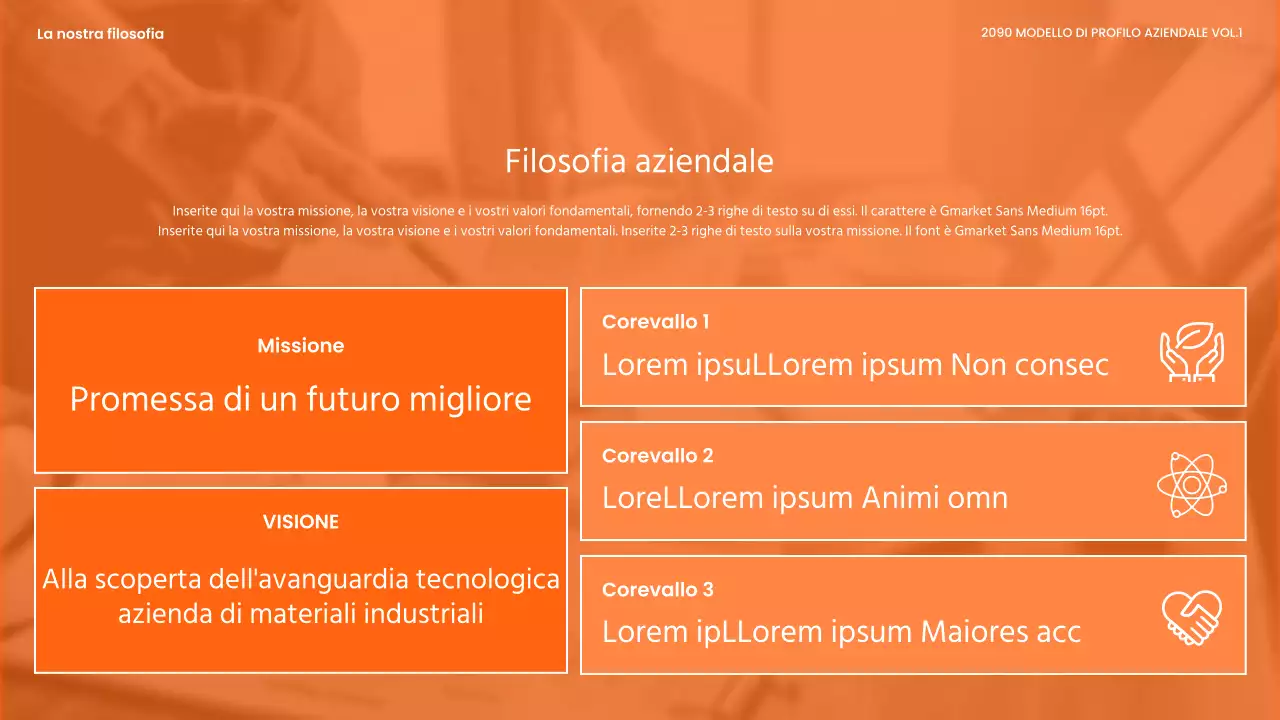 Carta intestata moderna, arancione e bianca, di un'azienda di prodotti chimici industriali pesanti