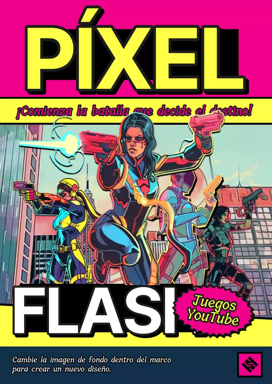 Anuncio retro de dibujos animados en rosa y amarillo