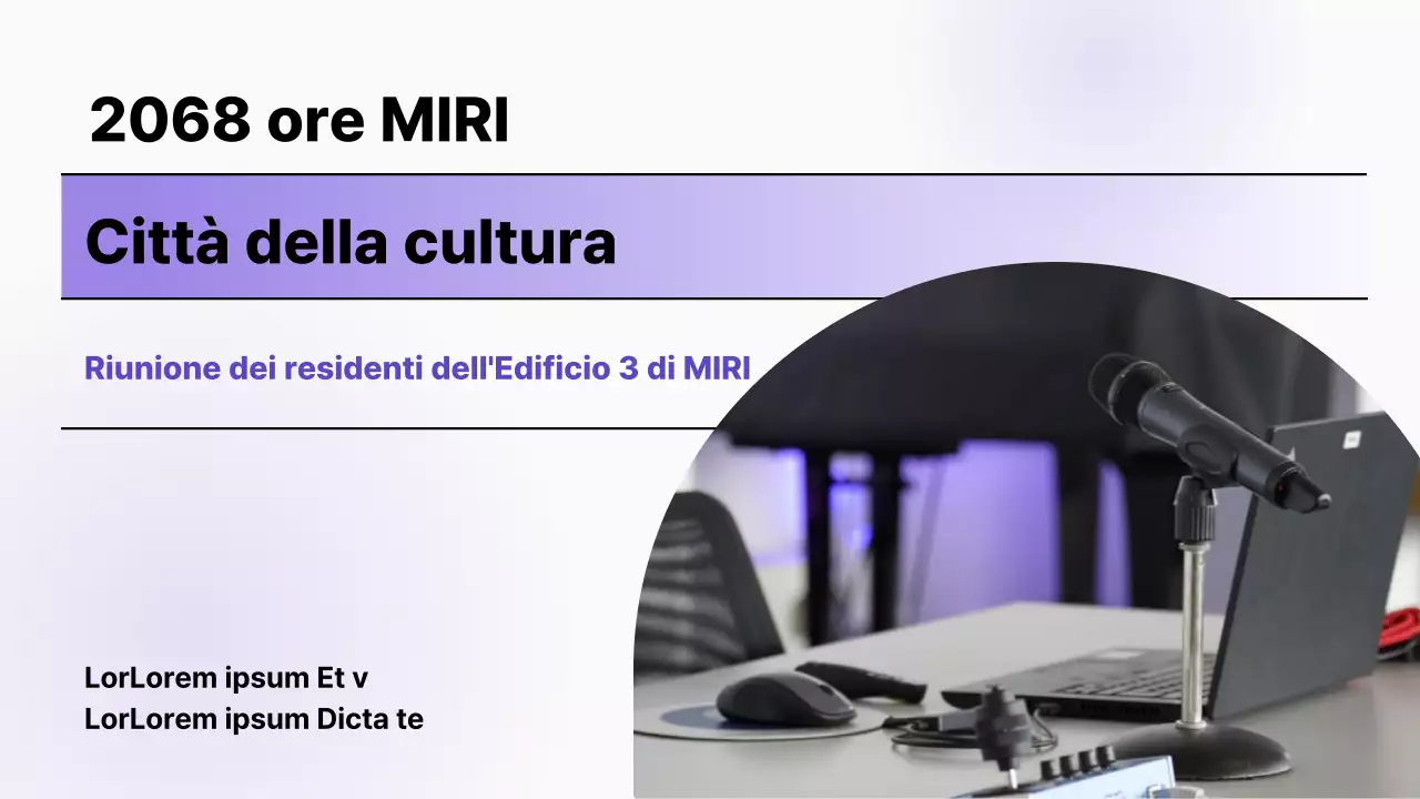 Copertina minimalista del municipio in streaming in viola e bianco