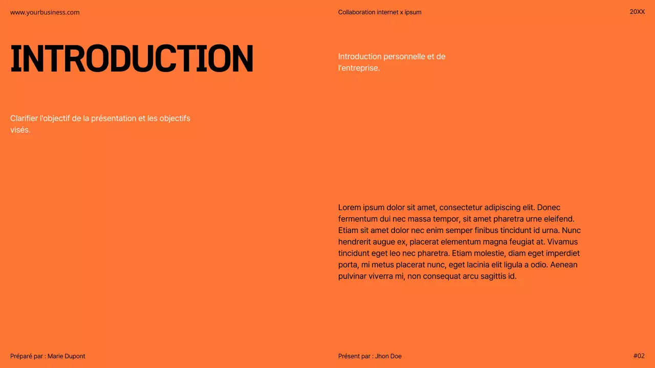 Orange Moderne Minimal Gras Pitch Deck Proposition