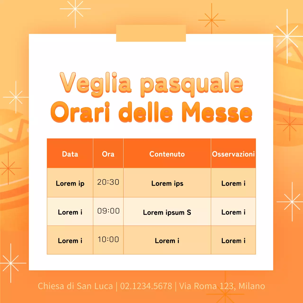 Un annuncio di servizio pasquale pop-art arancione e giallo