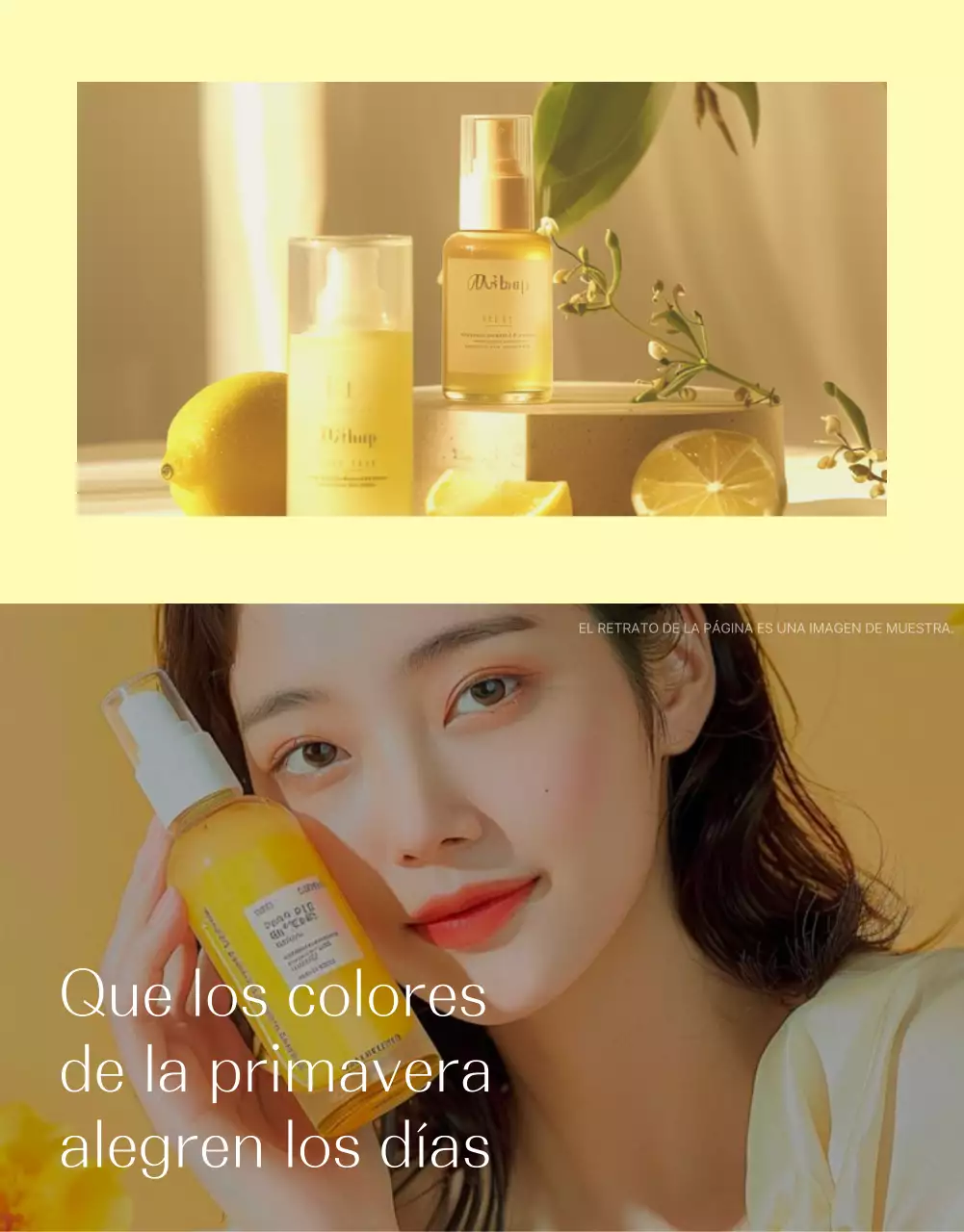 Promover un sencillo diseño fotográfico de cosméticos para el cuidado de la piel en amarillo y naranja