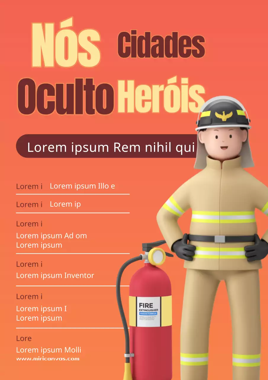 Folheto de recrutamento de bombeiros giro em vermelho e laranja