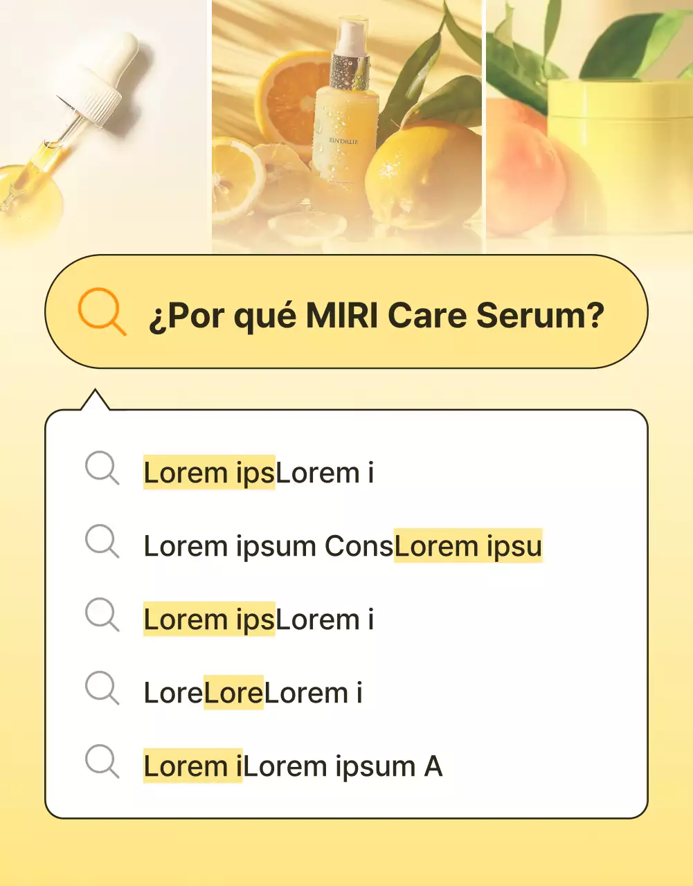 Promoción sencilla, optimizada para móviles y detallada de cosméticos para el cuidado de la piel en amarillo y naranja.