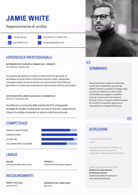 Bianco Minimal Sales Representative Resume (curriculum vitae)