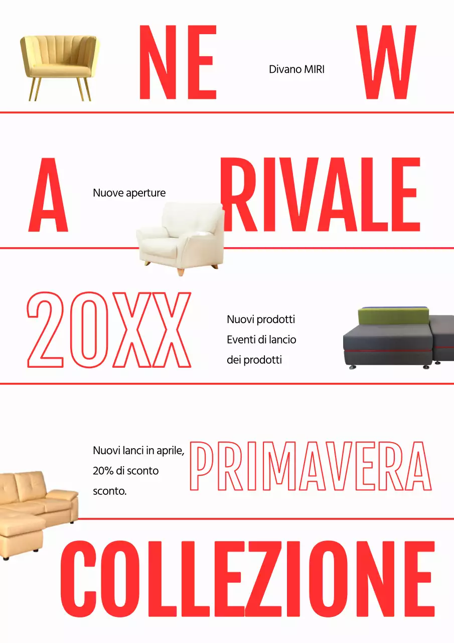 Promuovere il lancio di nuovi prodotti con una semplice combinazione di colori rosso e bianco.