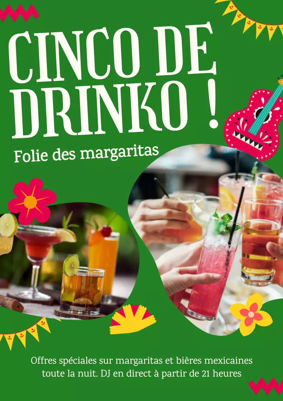 Publicité moderne pour le cinco de dringos en vert et jaune