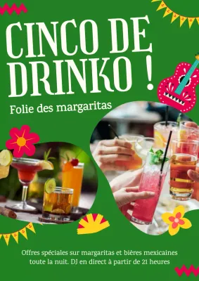 Publicité moderne pour le cinco de dringos en vert et jaune