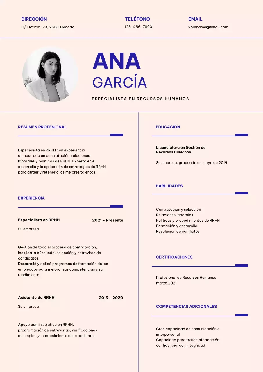 Crema Simple Currículum de Especialista en Recursos Humanos
