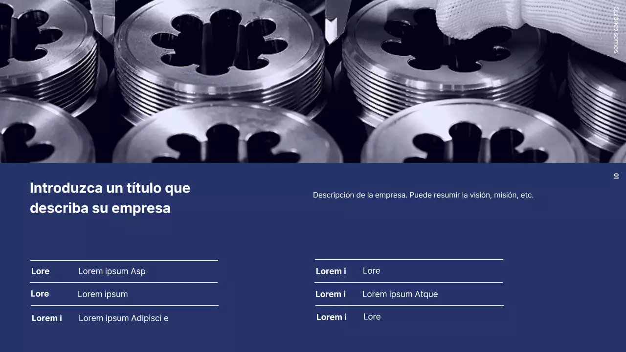 Carta de presentación de empresa con una fábrica moderna en blanco y negro y azul marino