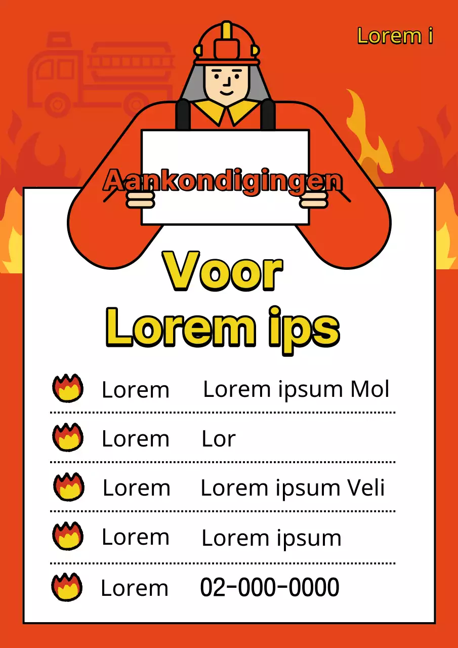 Een eenvoudig rood met geel wervingsbericht voor de vrijwillige brandweer