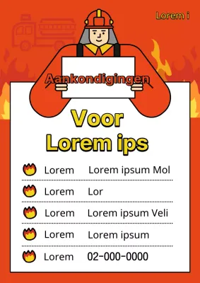Een eenvoudig rood met geel wervingsbericht voor de vrijwillige brandweer