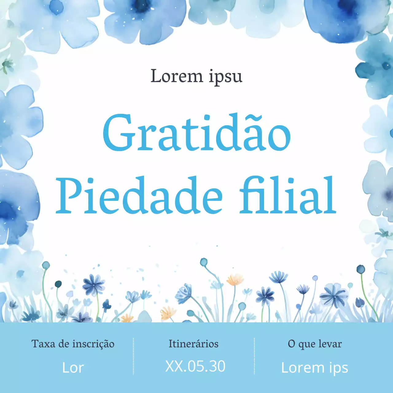 Anúncio de turismo de piedade filial minimalista com fundo azul claro