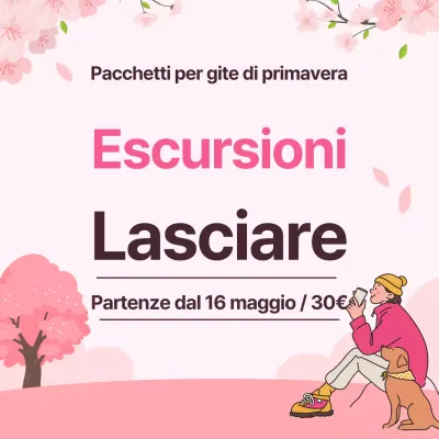 Annuncio di una simpatica agenzia di gite di un giorno con sfondo rosa