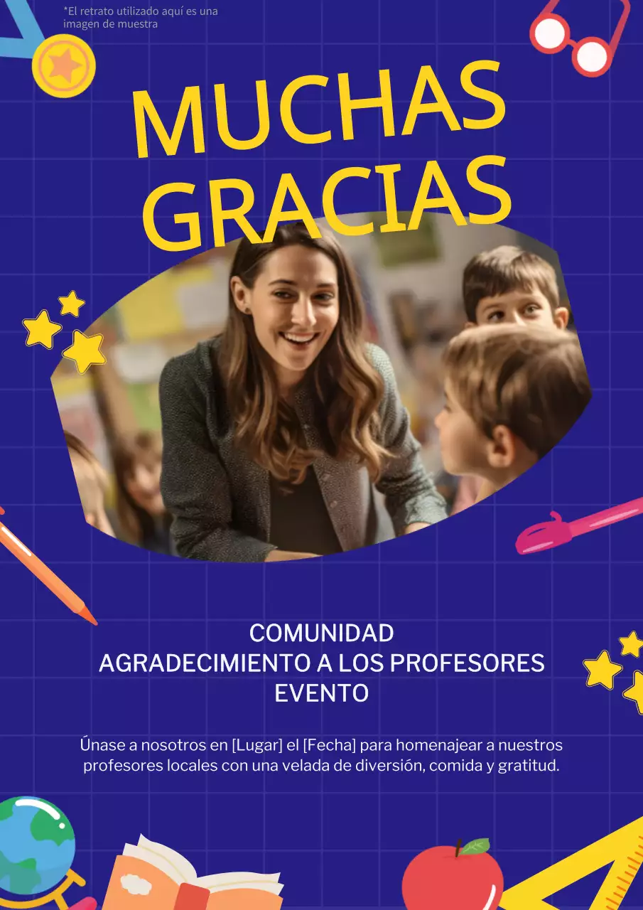 Anuncie un acto del Día del Profesor en azul y amarillo