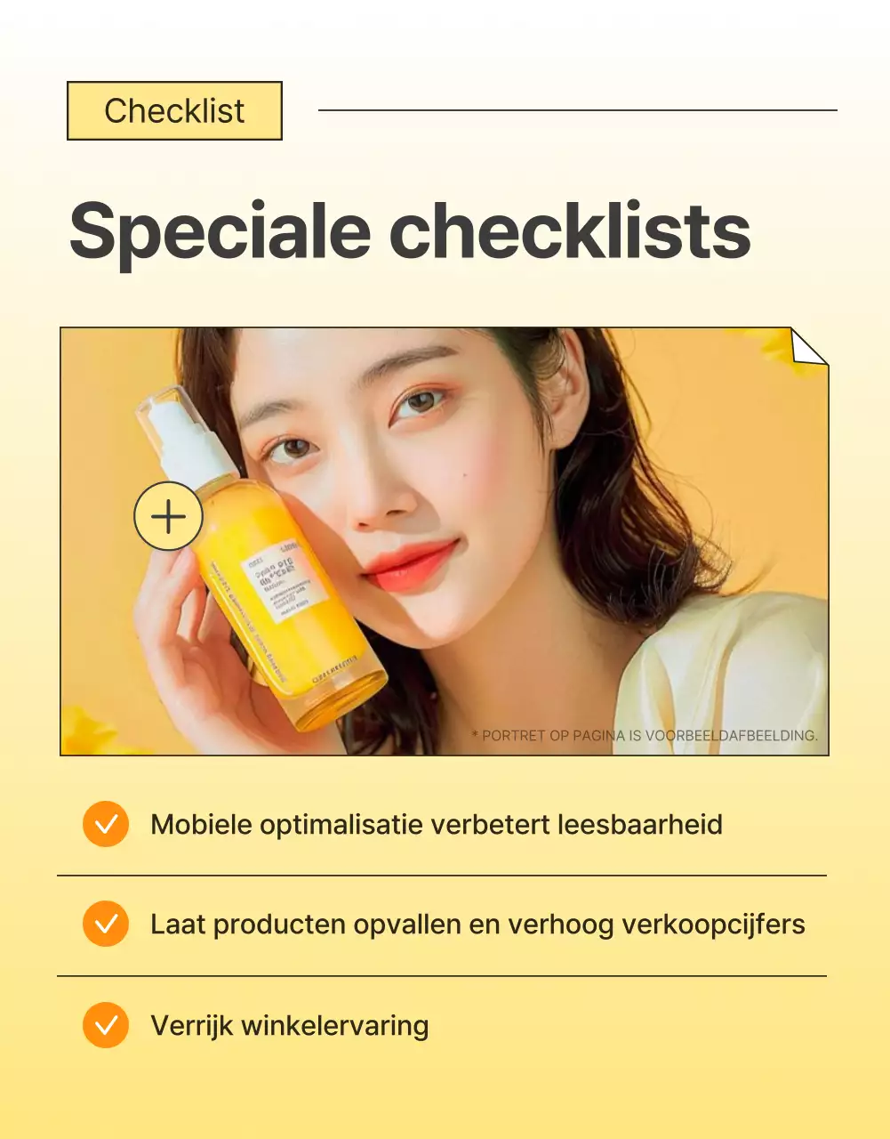Promoot een eenvoudige checkpointpagina voor huidverzorgingscosmetica in geel en oranje