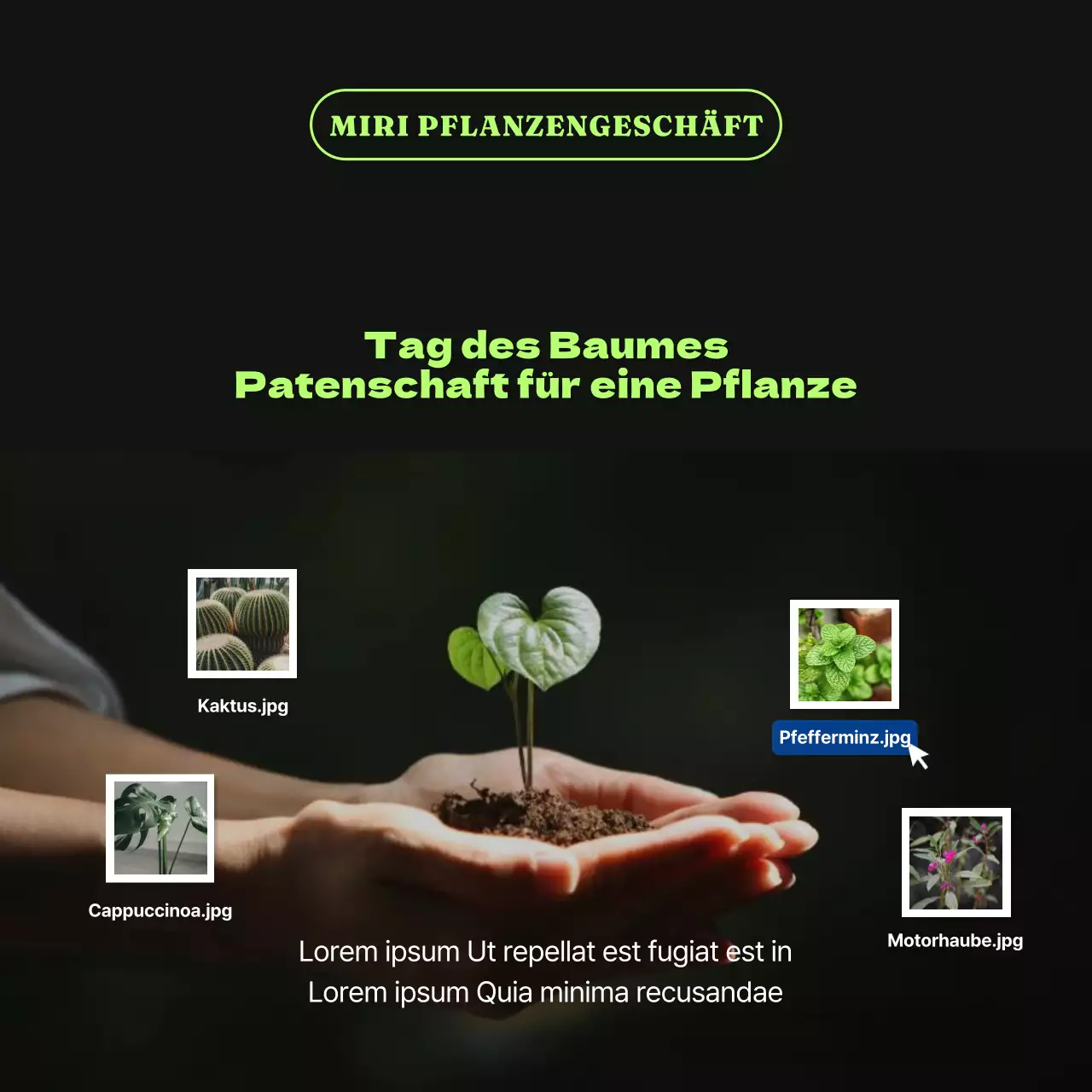 Werben Sie für den Arbor Day mit Rabatten für Haustierpflanzen in Schwarz und Chartreuse